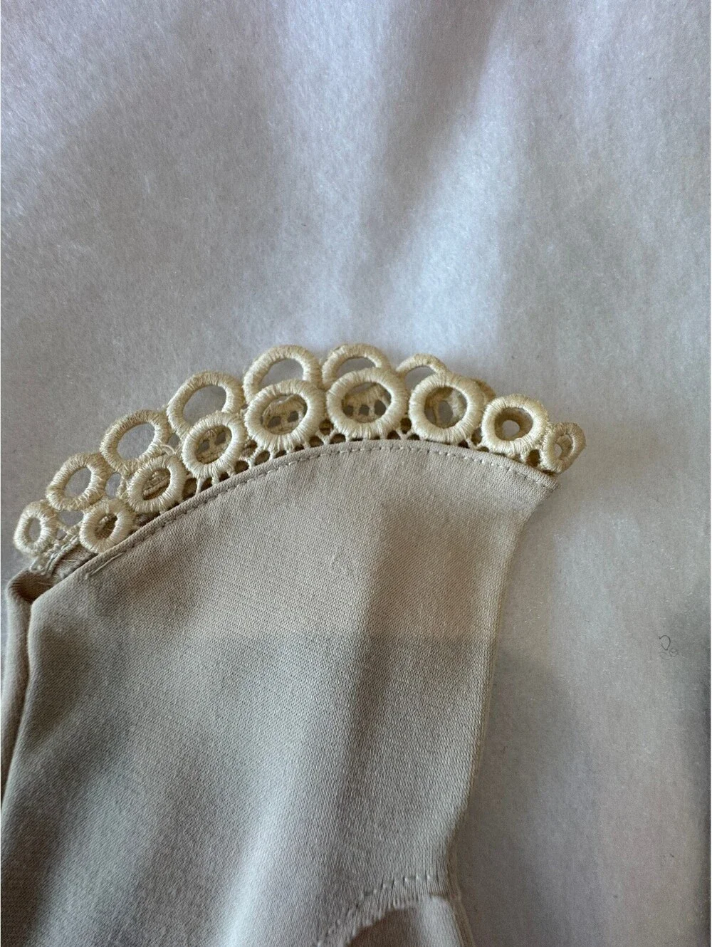 Vintage Ivory Nylon Gloves with Rhinestone and Lace Trim Group of 3